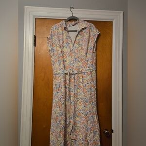 LOFT Orange and Yellow Buttoned Maxi Sundress